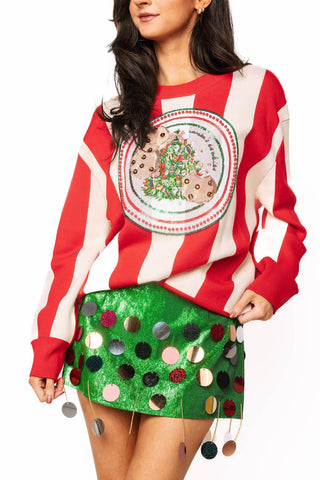 QOS Red & White Striped Cookies On Plate Sweater - Boutique Bella BellaTops