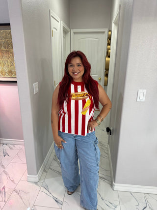 QOS Red & White Striped Queen Mustard on Hot Dog Knit Tank - Boutique Bella BellaTank