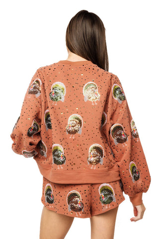 QOS Rust Rhinestone Scattered Turkey Sweatshirt - Boutique Bella BellaQueen of Sparkles