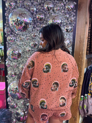 QOS Rust Rhinestone Scattered Turkey Sweatshirt - Boutique Bella BellaQueen of Sparkles