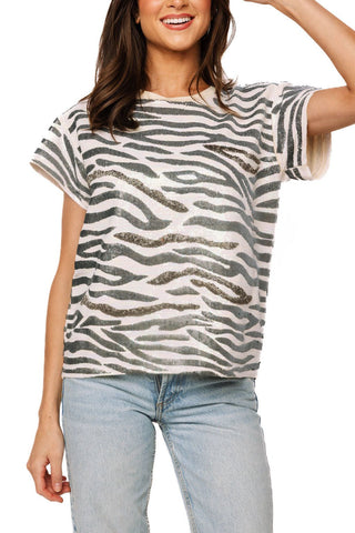 QOS Sequin Zebra Tee - Boutique Bella BellaQueen of Sparkles