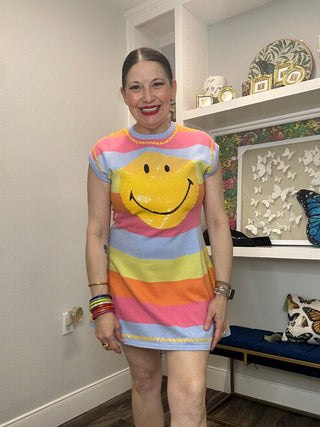 QOS Striped Multi Smiley Dress - Boutique Bella BellaQueen of Sparkles