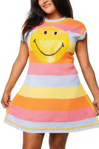 QOS Striped Multi Smiley Dress - Boutique Bella BellaQueen of Sparkles