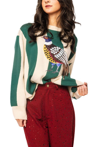 QOS Teal & Beige Wavy Stripe Pheasant Sweater - Boutique Bella BellaQueen of Sparkles
