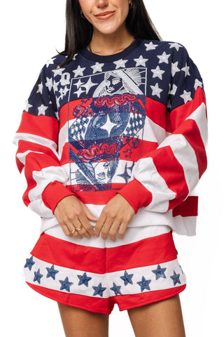 QOS USA Star & Stripe QOS Card Logo Sweatshirt - Boutique Bella BellaQueen of Sparkles