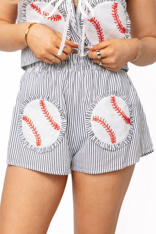 QOS White & Black Striped Baseball Cotton Short - Boutique Bella BellaQueen of Sparkles