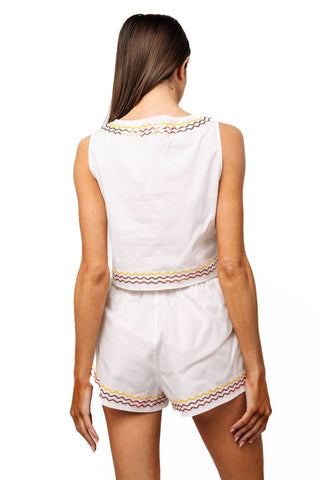 QOS White Cotton Embroidered Side Cut Out Chili Pepper Tank - Boutique Bella BellaQueen of Sparkles