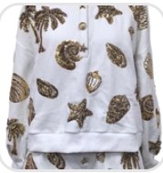 QOS - White & Gold Shell Henley Short - Boutique Bella BellaQueen of Sparkles