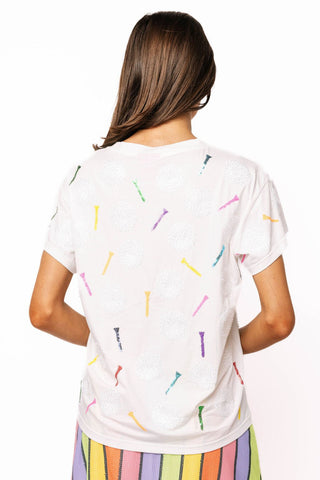 QOS White Golf Ball & Multi Golf Tee T-Shirt - Boutique Bella BellaQueen of Sparkles