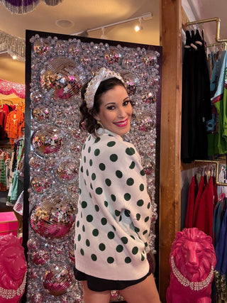 QOS White & Green Polka Dot Sequin Santa Sweater - Boutique Bella BellaQueen of Sparkles