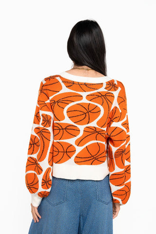 QOS White Groovy Basketball Button Up Cardigan - Boutique Bella BellaCardigan