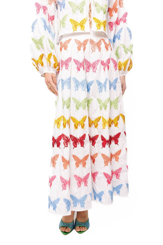 QOS White Multi Butterfly Cotton Midi Skirt - Boutique Bella BellaQueen of Sparkles