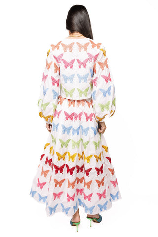 QOS White Multi Butterfly Cotton Midi Skirt - Boutique Bella BellaQueen of Sparkles
