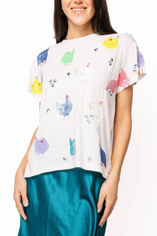 QOS White Multi Chicken Tee - Boutique Bella BellaQueen of Sparkles
