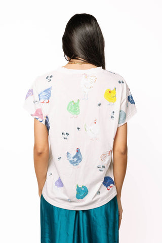 QOS White Multi Chicken Tee - Boutique Bella BellaQueen of Sparkles