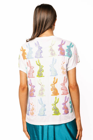 QOS White Multi Easter Bunny Tee - Boutique Bella BellaQueen of Sparkles