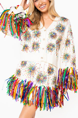 QOS White Multi Firework Fringe Skirt - Boutique Bella BellaSkirt