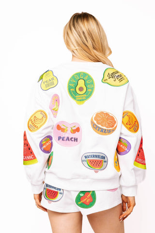 QOS White Multi Fruit Sticker Sweatshirt - Boutique Bella BellaSweatshirt