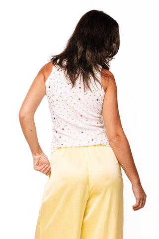 QOS White Multi Rhinestone Tank Top - Boutique Bella Bella