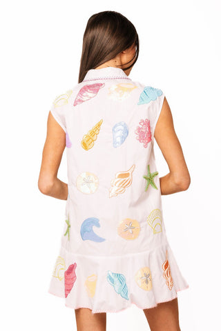 QOS White Multi Shell Cotton Button Up Tank Dress - Boutique Bella BellaDress