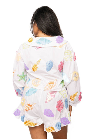 QOS White Multi Shell Cotton Short - Boutique Bella BellaQueen of Sparkles