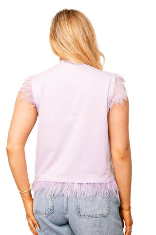QOS White Oversized Tiger Feather Trim Tank - Boutique Bella BellaQueen of Sparkles