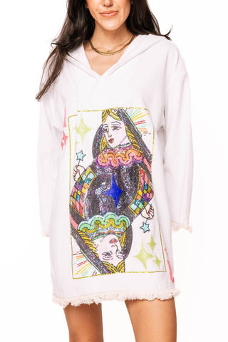 QOS White QOS Card Terry Cloth Zip Coverup - Boutique Bella BellaQueen of Sparkles