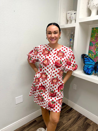 QOS White & Red Polka Dot Tomato Button Up Dress - Boutique Bella BellaQueen of Sparkles