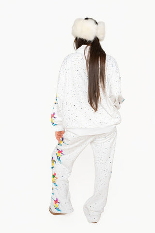 QOS White Rhinestone Skiers Down Side Pant - Boutique Bella BellaBottoms
