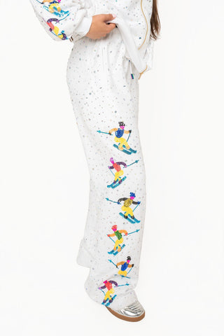 QOS White Rhinestone Skiers Down Side Pant - Boutique Bella BellaBottoms