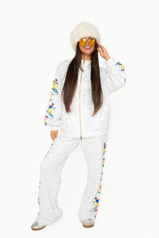 QOS White Rhinestone Skiers Down Side Pant - Boutique Bella BellaBottoms