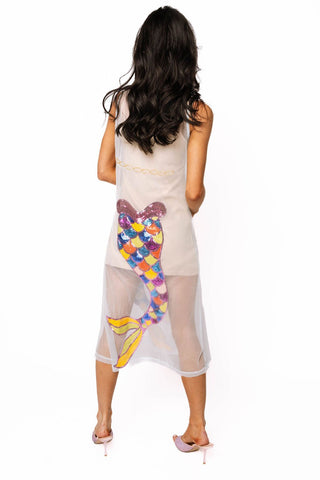 QOS White Sheer Mermaid Midi Coverup - Boutique Bella BellaCoverup
