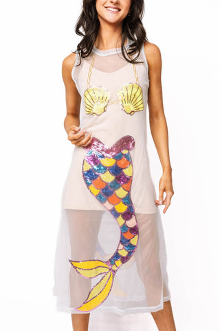 QOS White Sheer Mermaid Midi Coverup - Boutique Bella BellaCoverup