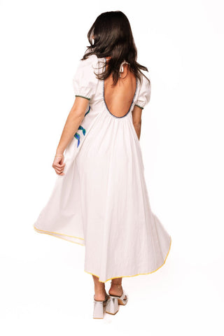 QOS White Tie Back Multi Crab Cotton Midi Dress - Boutique Bella Bella