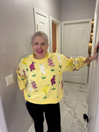 QOS Yellow Multi Iris Sweatshirt - Boutique Bella BellaQueen of Sparkles
