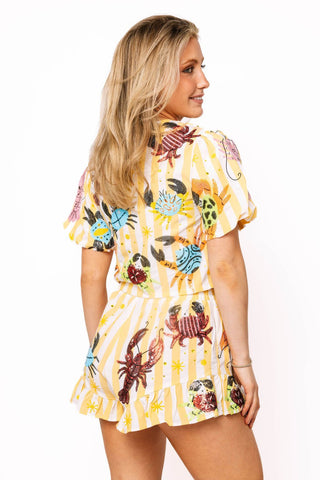 QOS Yellow Stripe Crab & Lobster Tie Top - Boutique Bella BellaQueen of Sparkles