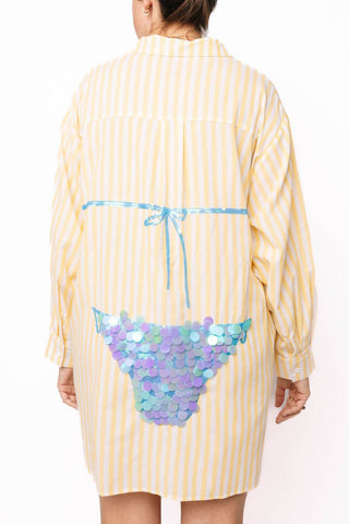 QOS Yellow Striped Blue Paillette Bikini Tunic - Boutique Bella Bella