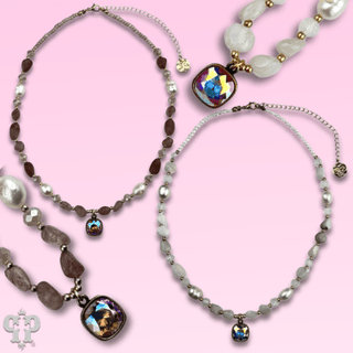 Quartz and freshwater pearl necklace with Austrian crystal - Boutique Bella BellaNecklaces