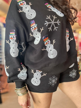 Queen of a sparkles Black Pearl Snowman Sweatshirt - Boutique Bella Bella