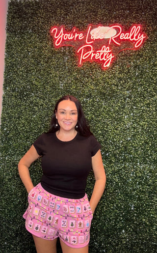 Queen of Sparkes QOS Pink Christmas Mahjong Tile Short - Boutique Bella BellaQueen of Sparkles