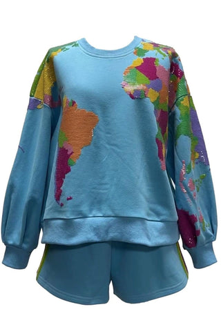 Queen of Sparkles - Aqua Queen Of The World Sweatshirt - Boutique Bella Bella