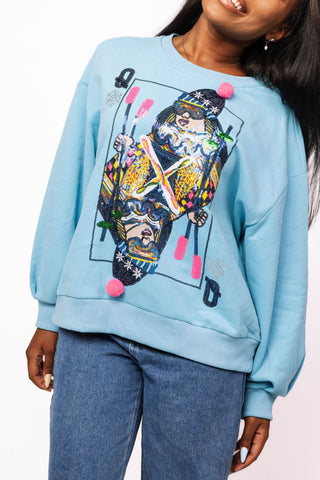 Queen of Sparkles Aqua Ski QOS Card Sweatshirt - Boutique Bella BellaQueen of Sparkles
