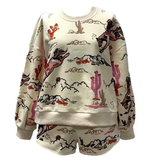 Queen of Sparkles - Beige Bucking Cowgirl Sweatshirt - Boutique Bella BellaQueen of Sparkles