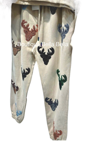 Queen of Sparkles - Beige Deer Head Jogger - Boutique Bella BellaQueen of Sparkles