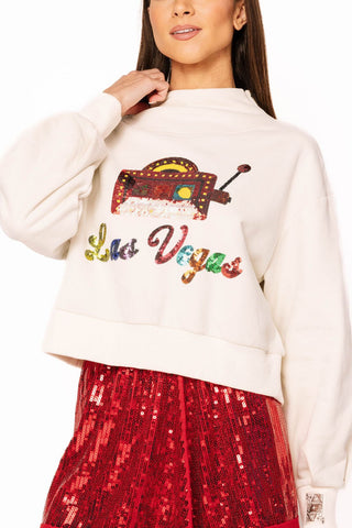 Queen of Sparkles Beige 'Las Vegas' City Icon Sweatshirt - Boutique Bella BellaSweatshirt