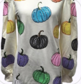 Queen of Sparkles - Beige Multi Pumpkin Sweatshirt Dress - Boutique Bella BellaQueen of Sparkles