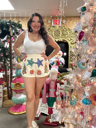 Queen of Sparkles - Beige Multi Shell & Christmas Tree Short - Boutique Bella Bella