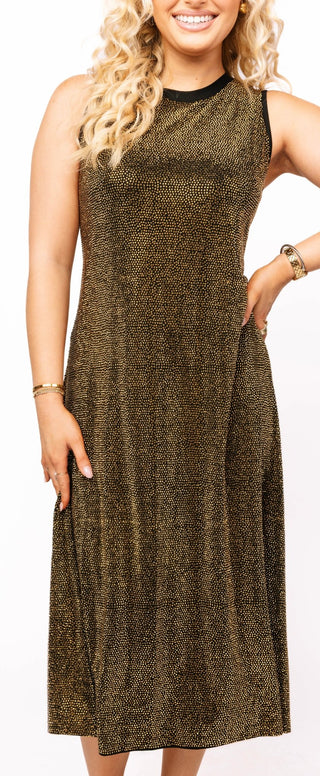 Queen of Sparkles Black & Gold Full Rhinestone Active Midi Dress - Boutique Bella BellaQueen of Sparkles