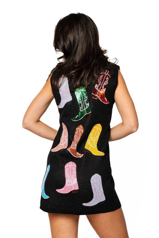 Queen of Sparkles Black Knit Multi Cowboy Boot Tank Dress - Boutique Bella BellaQueen of Sparkles