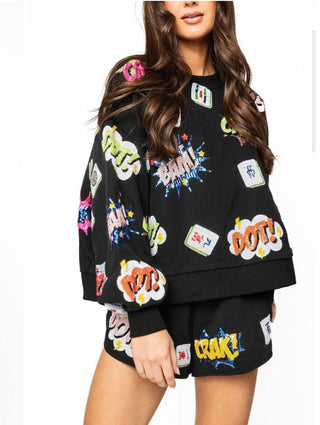 Queen of Sparkles Black Mahjong Icon Sweatshirt - Boutique Bella BellaCasual Top